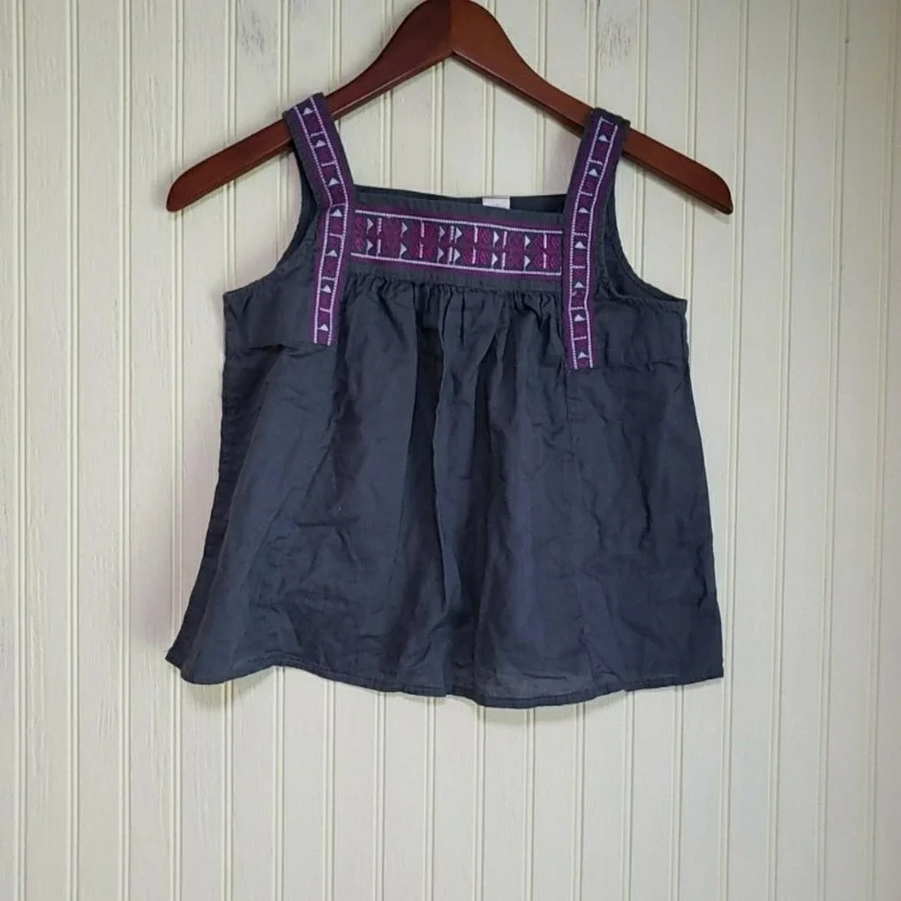 OshKosh B'gosh Tank Top Girls 12 Gray Embroidered Square Neck Summer Shirt